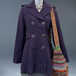 Miss Sixty Wool Blend Peacoat Purple Women's Medium Pleated Flare Chunky Y2K